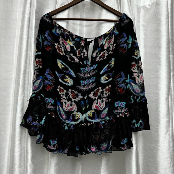 TRYB Anthropologie Floral Lace Silk Top Size Large - Picture 7 of 7